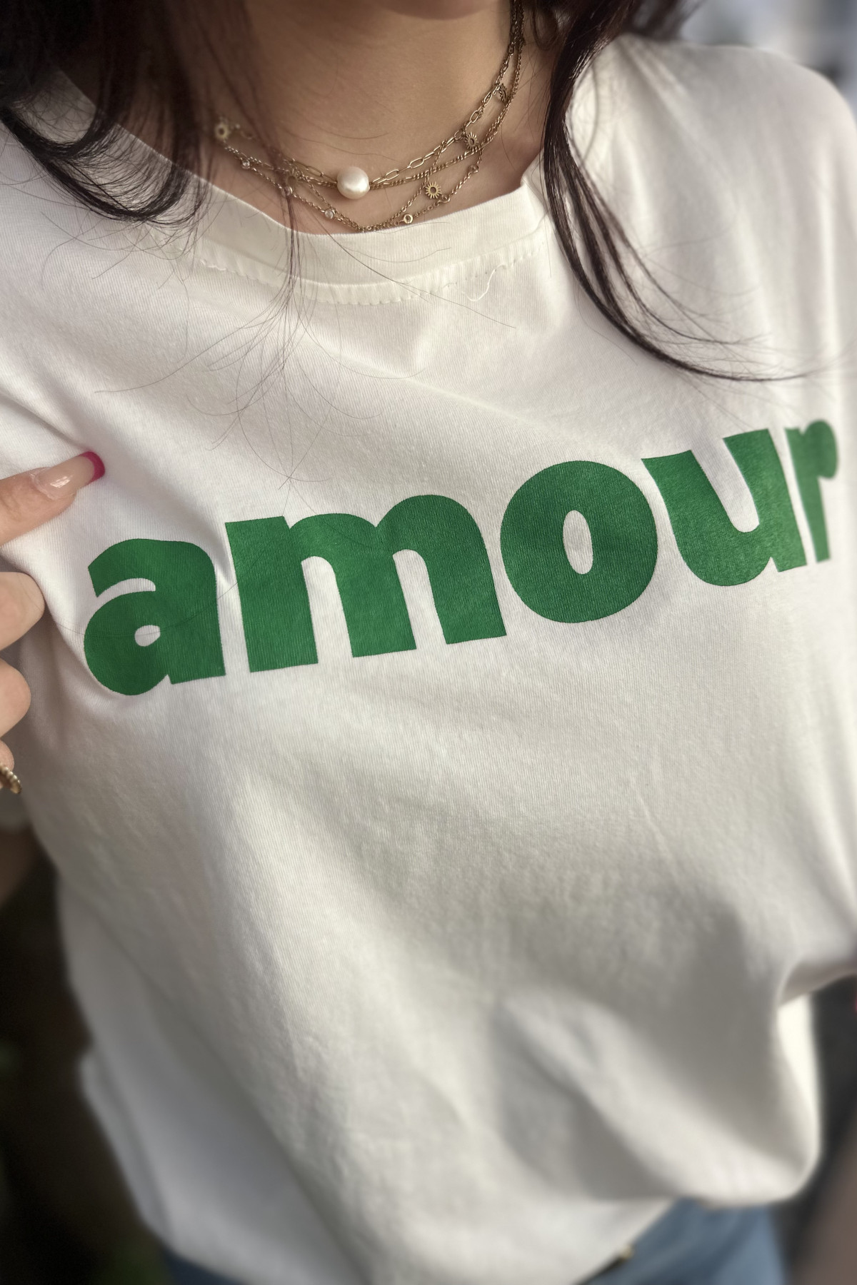 Chummy tee shirt blanc amour en vert 