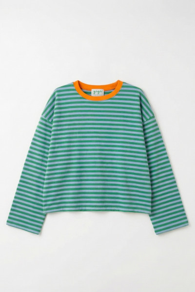chummy tshirt tom rayé bleu et vert col orange 1092