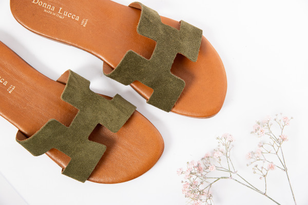 DONNA LUCCA MULES F114 OLIVE