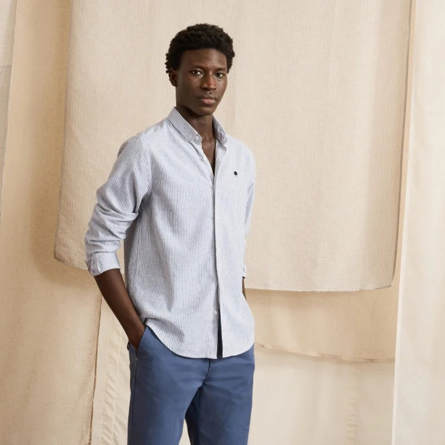 faguo chemise ivoy rayée bleu ciel & blanc