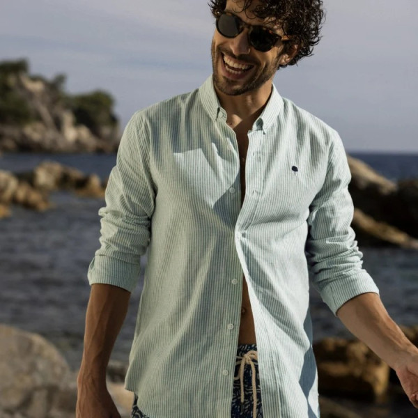 FAGUO CHEMISE IVOY RAYEE VERT & BLANC