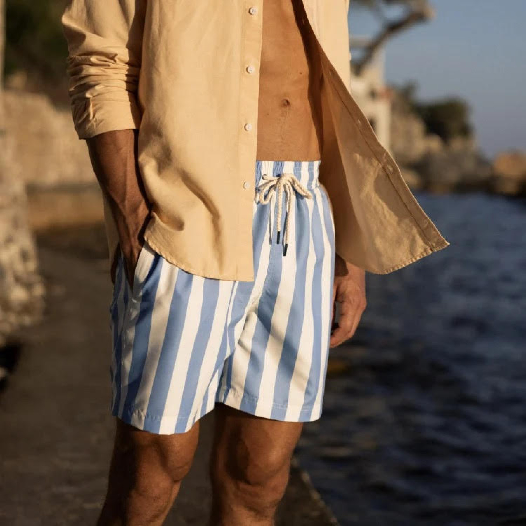 faguo maillot de bain mimizan rayé écru et bleu ciel