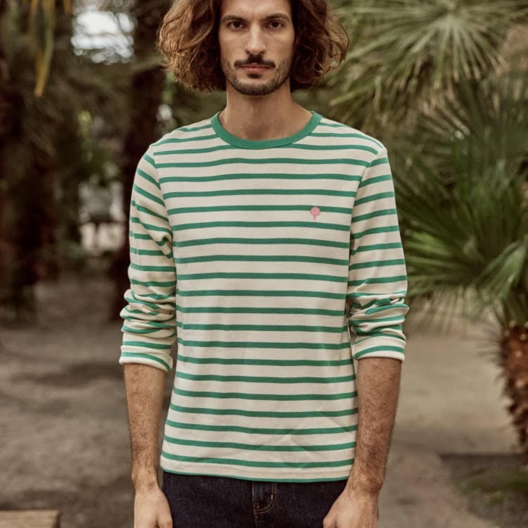 faguo t-shirt manches longues marinière vert