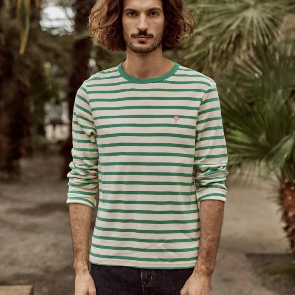 FAGUO T-SHIRT MANCHES LONGUES MARINIERE VERT