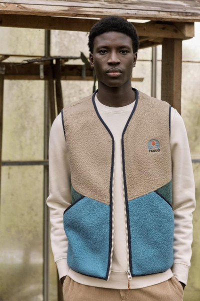 FAGUO VESTE SANS MANCHES TEILLAY BEIGE & BLEUE