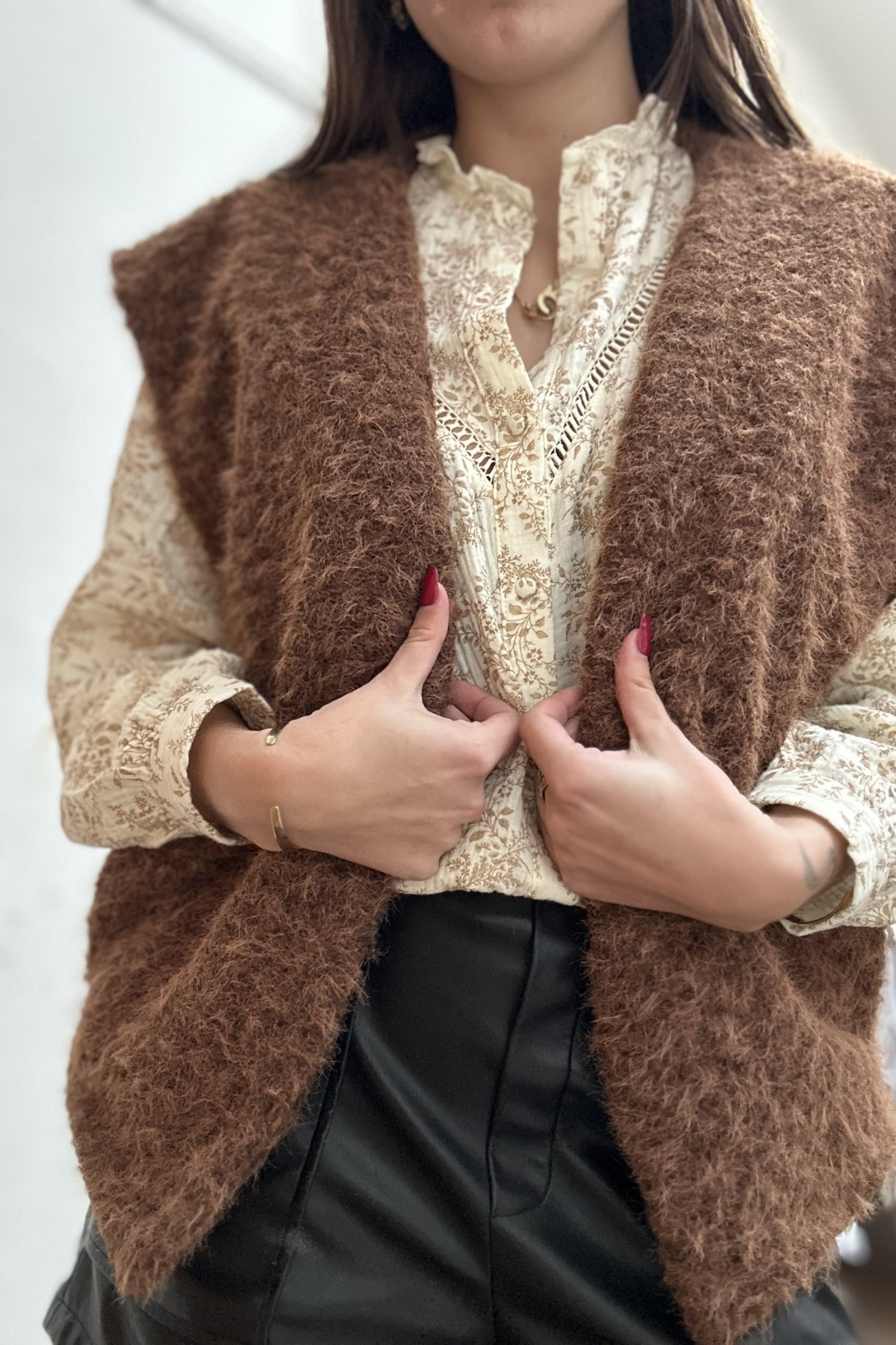 GILET SANS MANCHES IMMITATION FEUTRINE Marron 8997