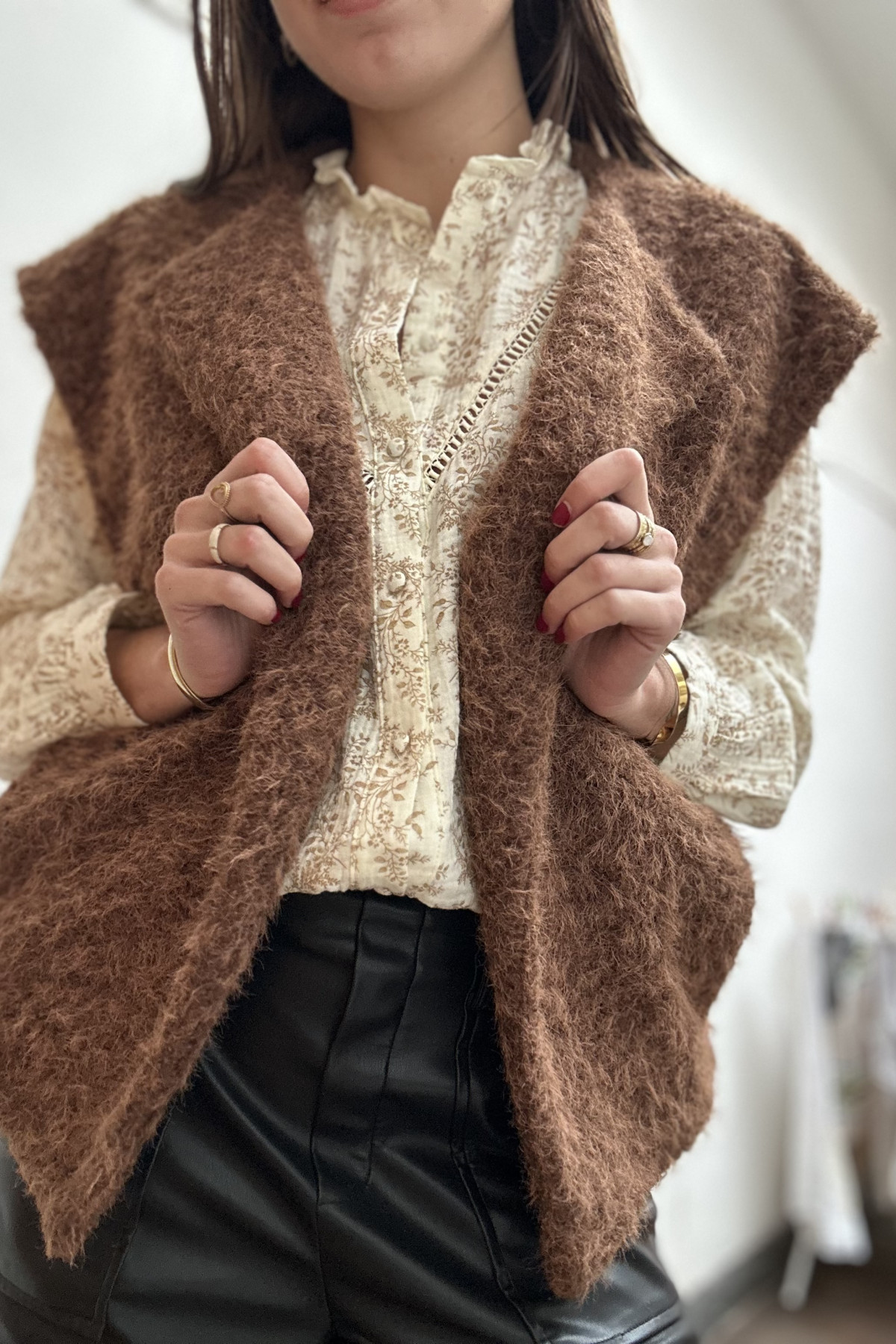 GILET SANS MANCHES IMMITATION FEUTRINE Marron 8997
