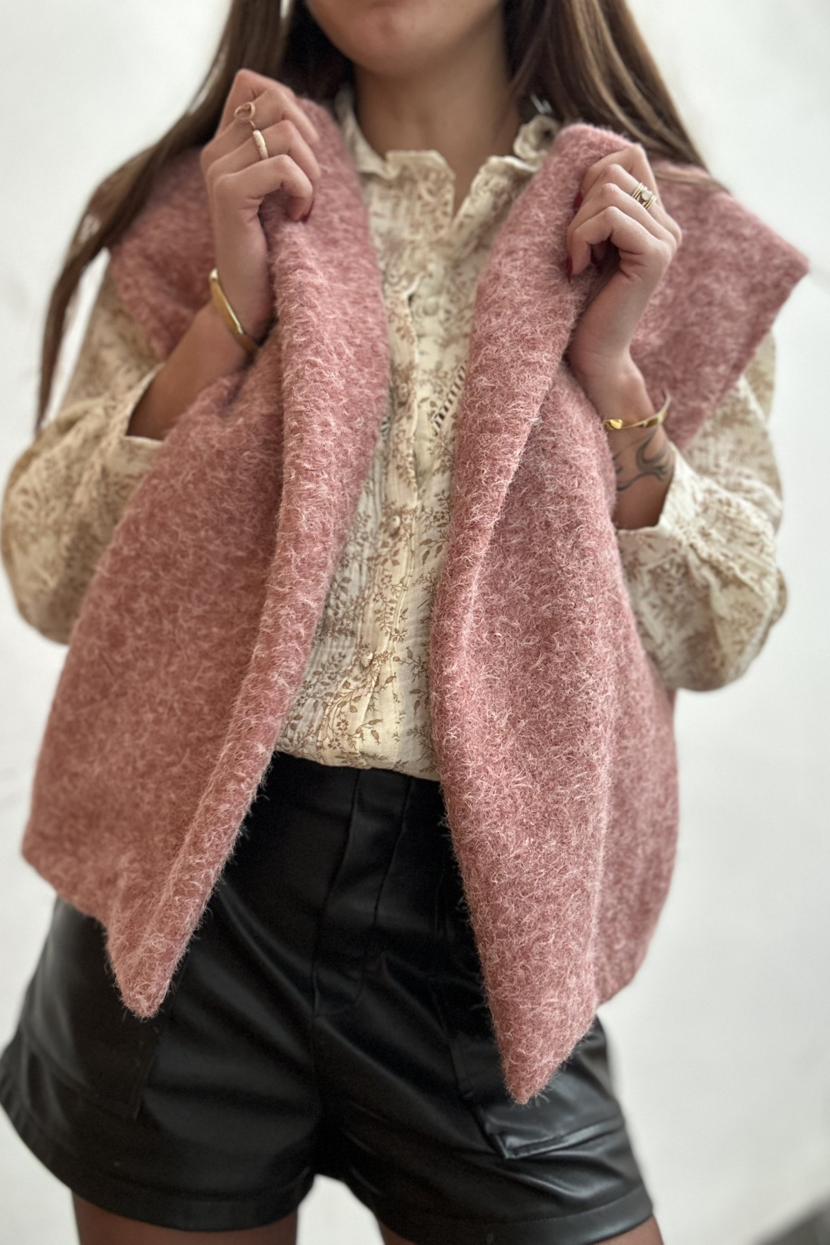 GILET SANS MANCHES IMMITATION FEUTRINE Rose 8997