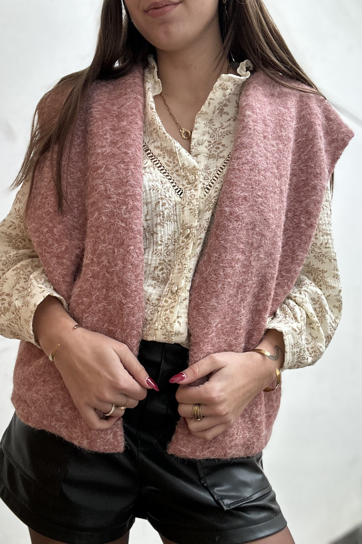 GILET SANS MANCHES IMMITATION FEUTRINE Rose 8997