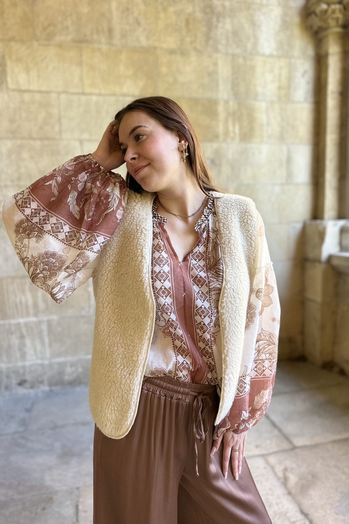 Gilet sans manches moumoute écru taille unique