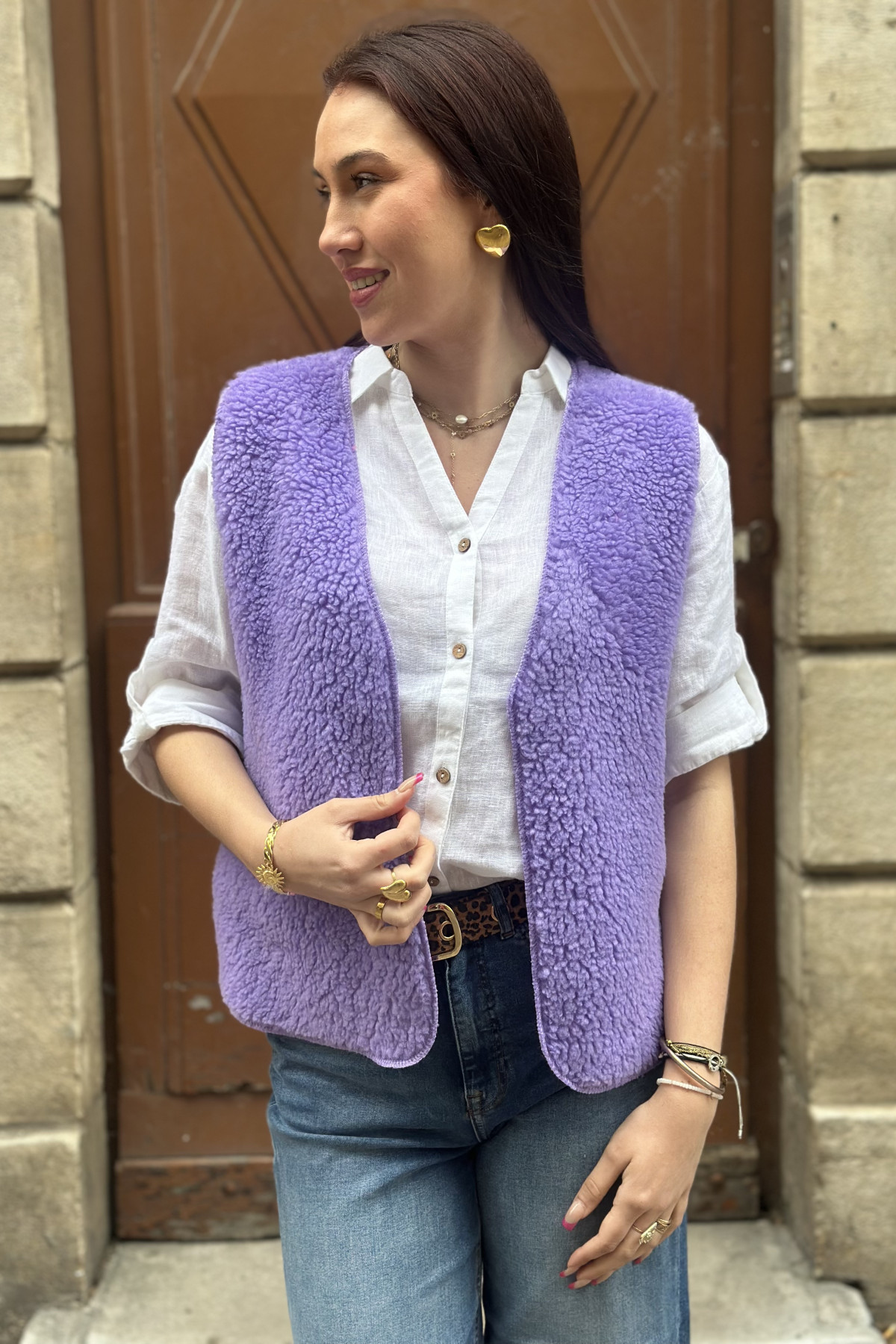 Gilet sans manches moumoute lilas taille unique