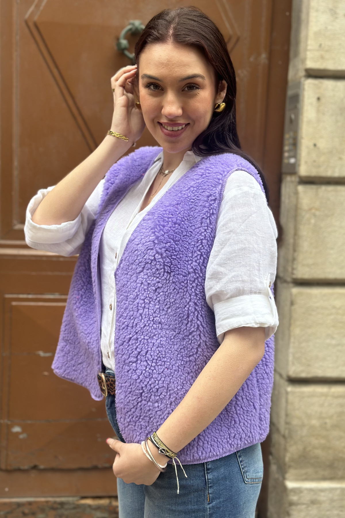 Gilet sans manches moumoute lilas taille unique