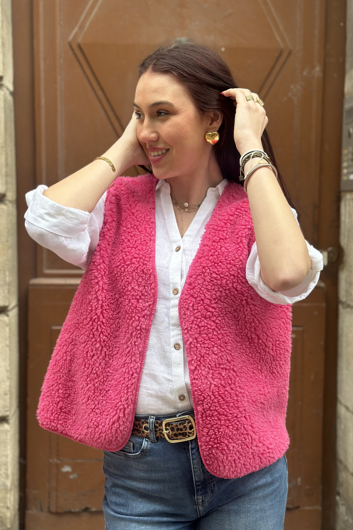 Gilet sans manches moumoute rose fuchsia taille unique