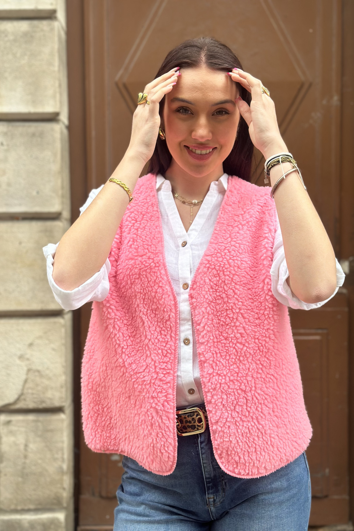 Gilet sans manches moumoute rose taille unique