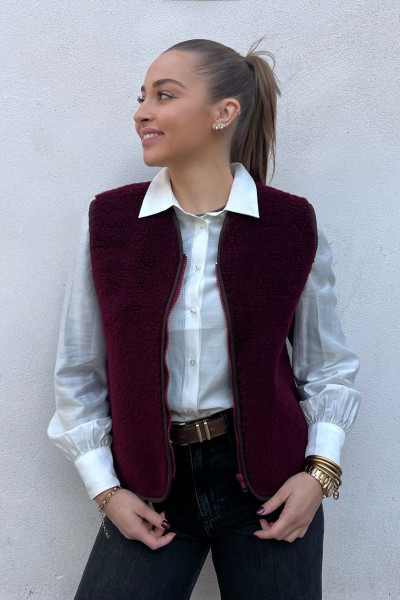 gilet sans manches style sherpa bordeaux zippé 6210 orsetto 