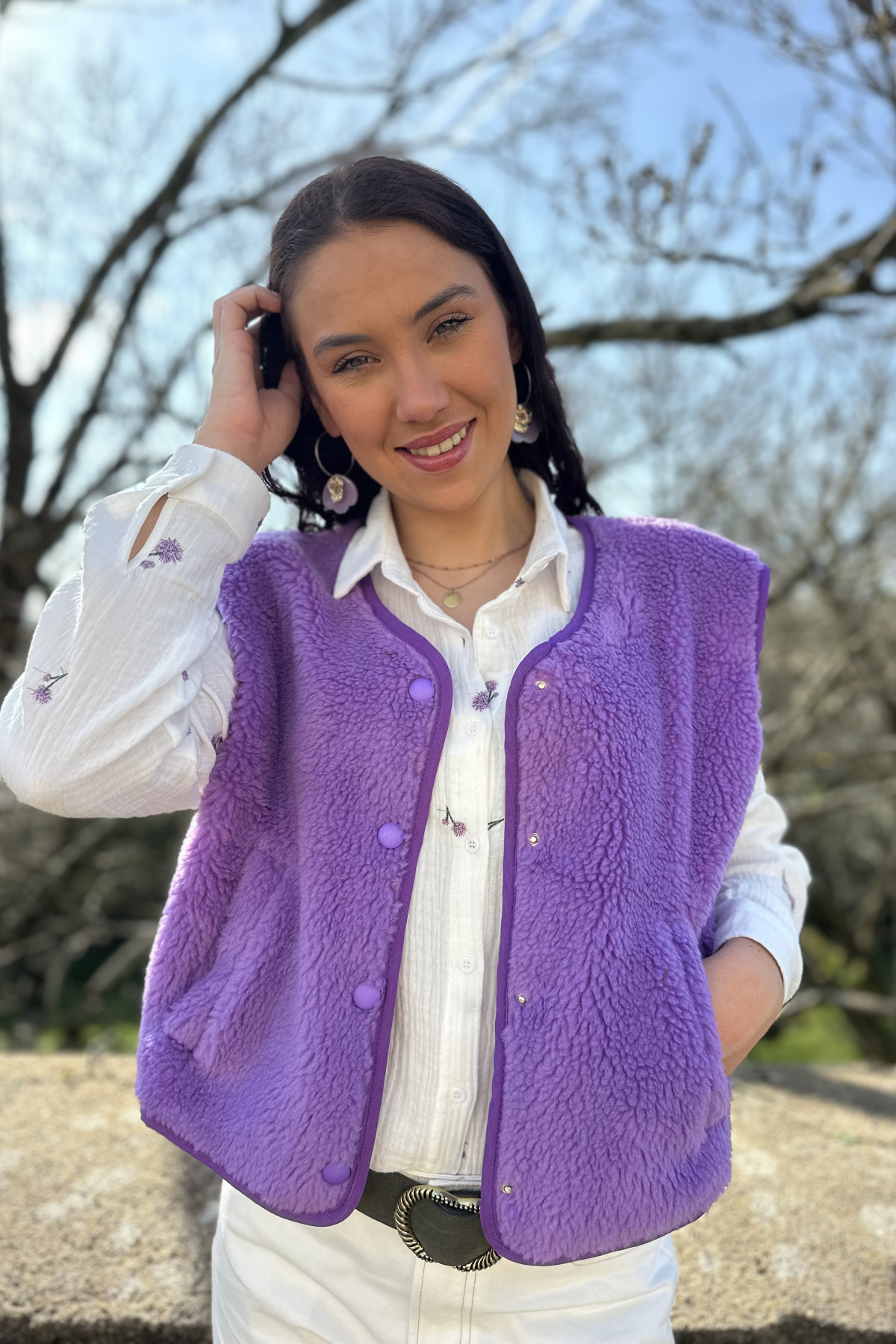 gilet sherpa sans manches violette 12038