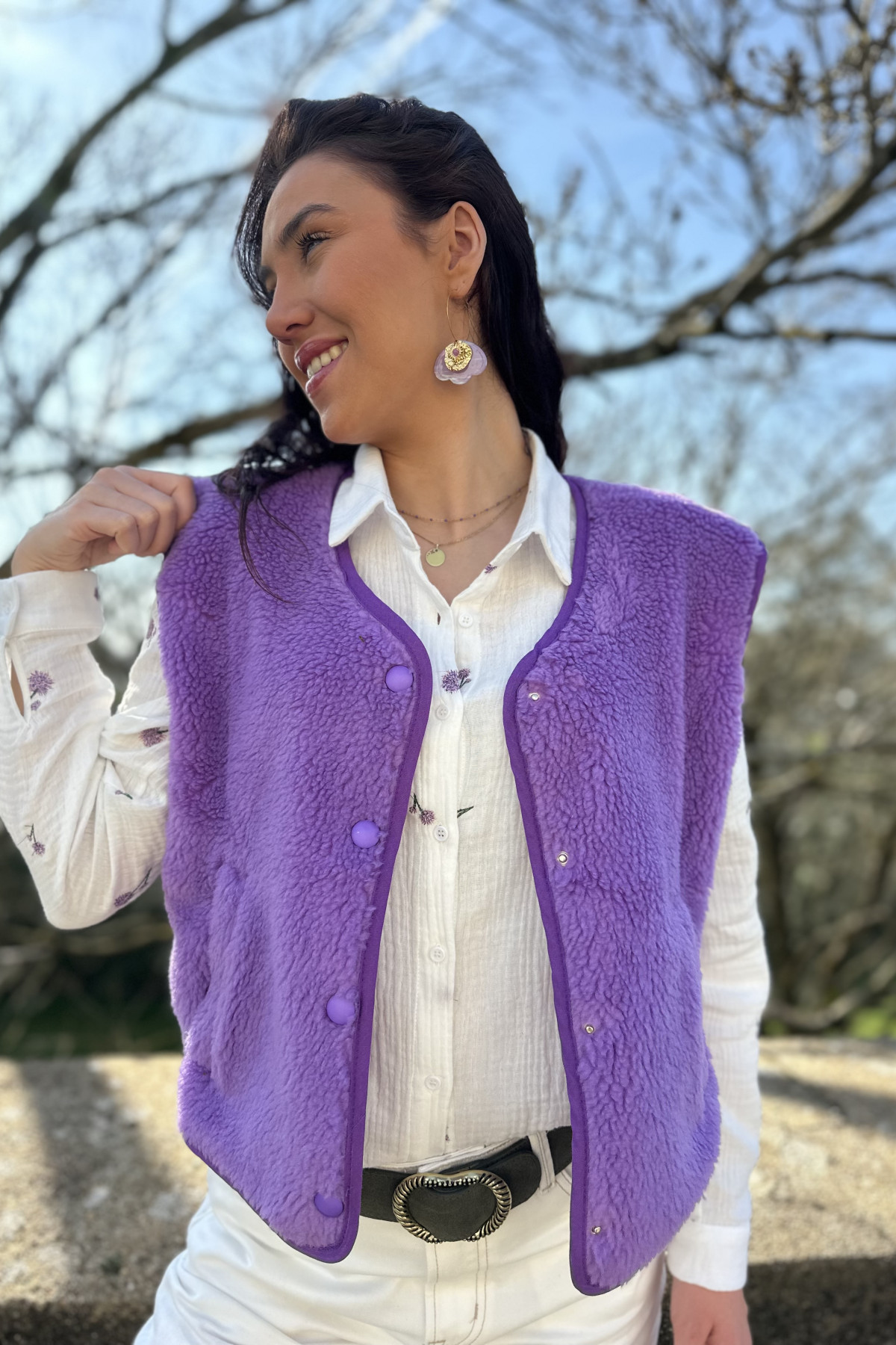 gilet sherpa sans manches violette 12038