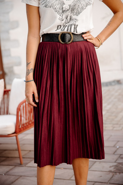 ICHI JUPE IHWIMSY 0229 FEMME TRAPEZE LONGUEUR MIDI ROUGE BORDEAUX