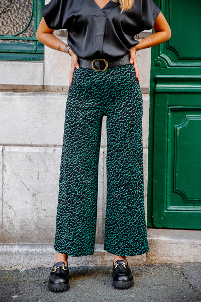 ICHI PANTALON IHKATE 9415 FEMME VERT NOIR JAMBES LARGES