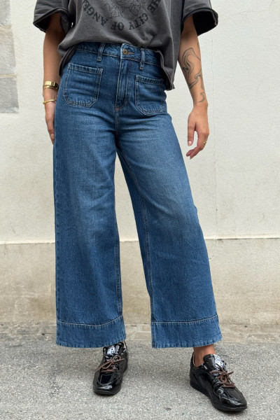 ichi pantalon jeans coupe droite assez court avec poches plaquées pamala 