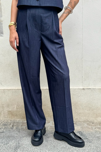 ichi pantalon jumi 4431 à pince bleu marine avec élastique a l'arrière