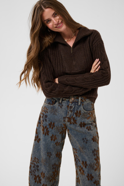 jeans barrel cream ramona avec fleurs velours marron 10615842