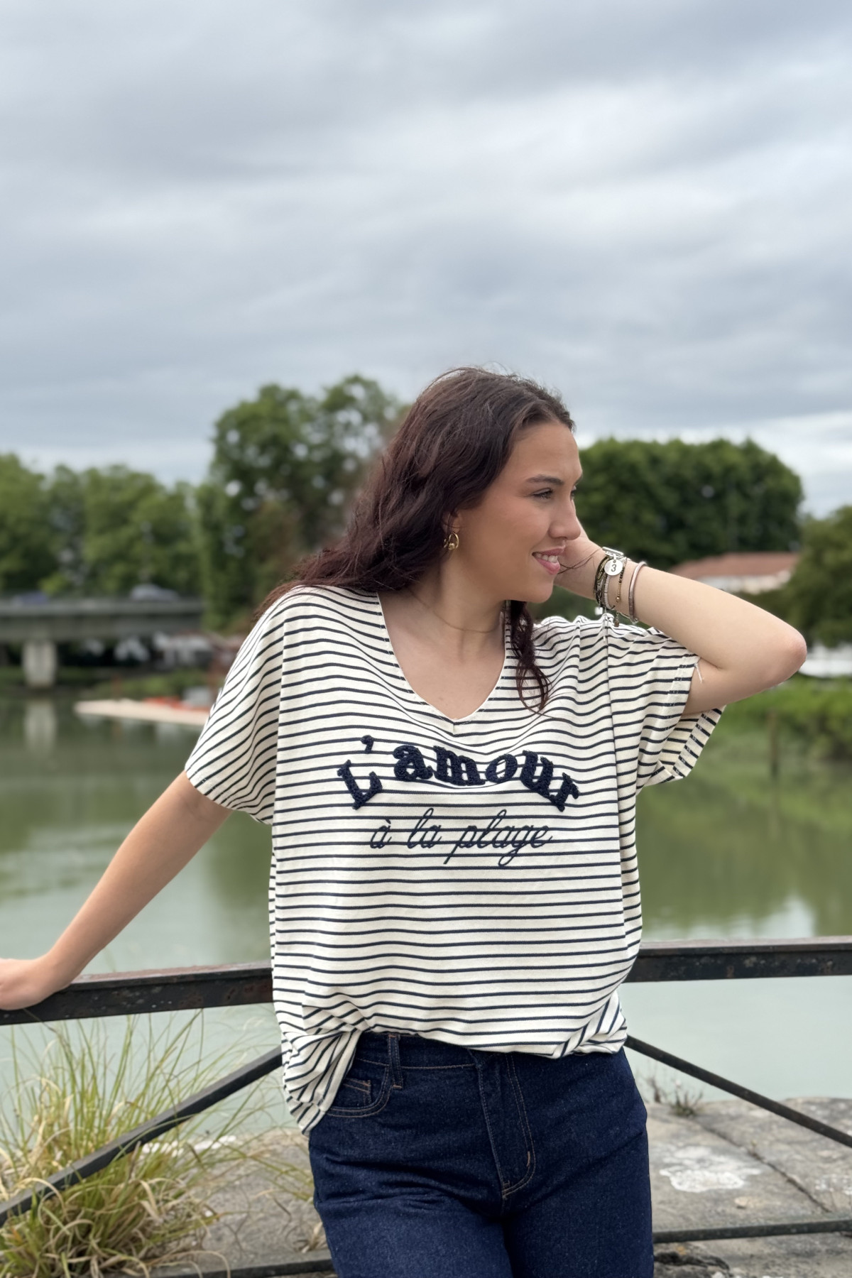 lacomy tee shirt 7411 rayures bleu marine amour a la plage 