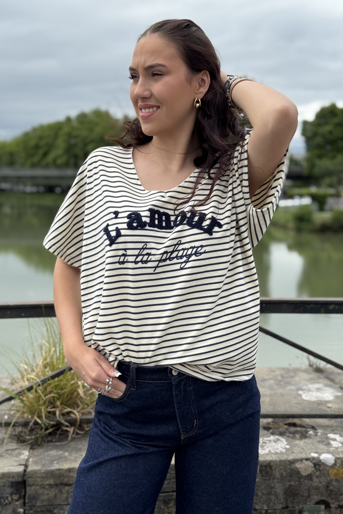 lacomy tee shirt 7411 rayures bleu marine amour a la plage 