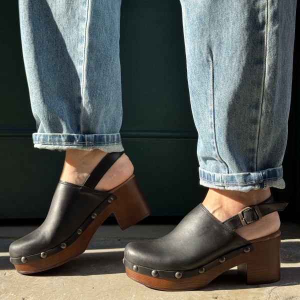 LES SABOTS DE CARO EIVISSA CUIR  NOIR 