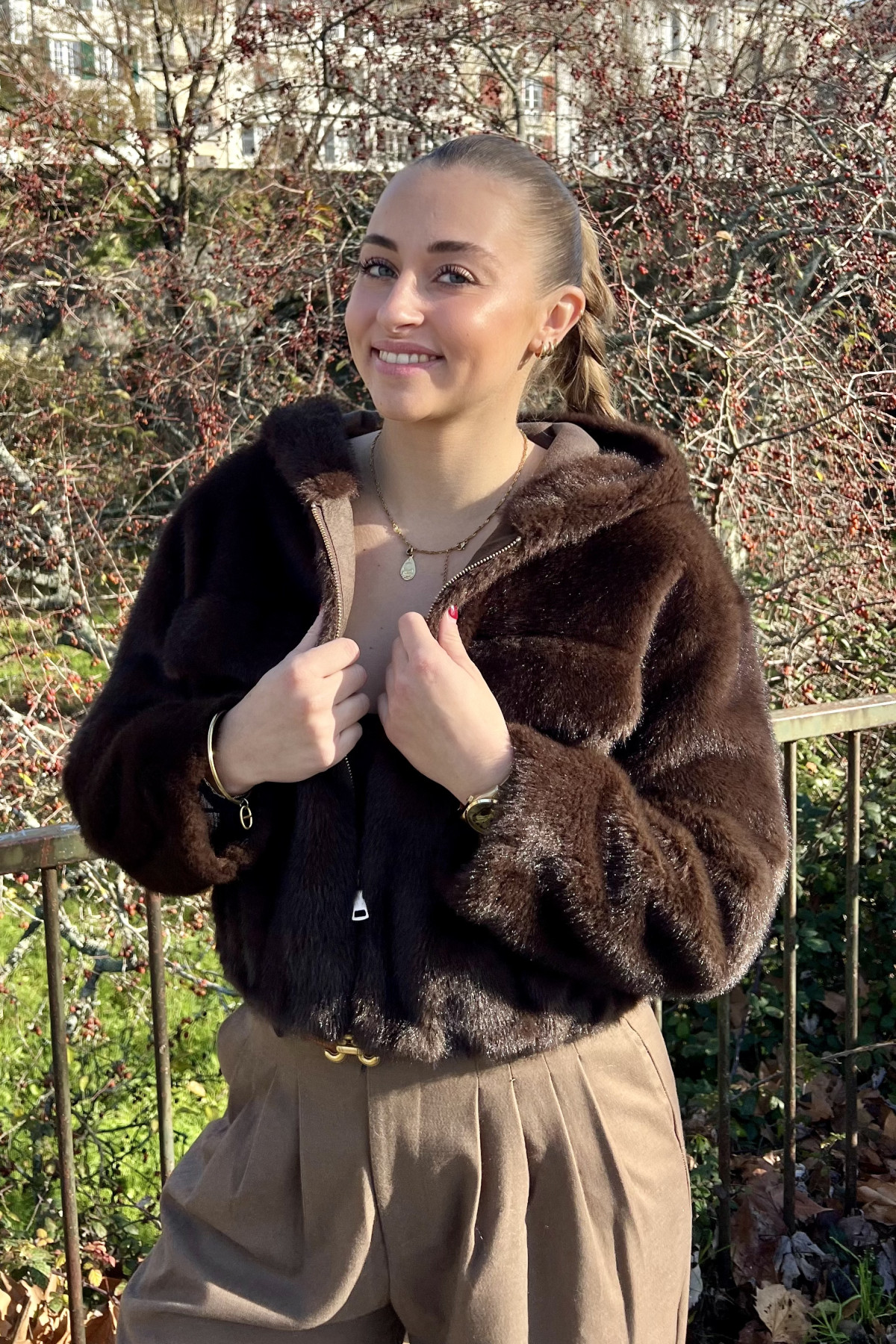 manteau veste fourrure hiver marron chocolat chummy