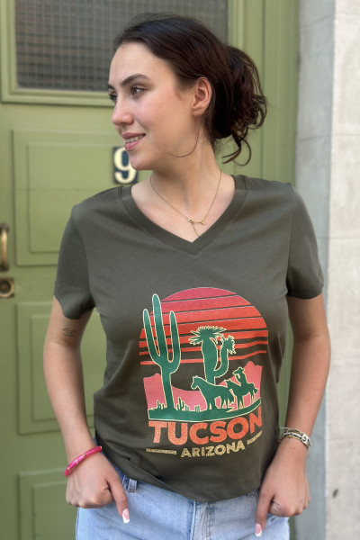 marcello tee shirt kaki avec ecrit tuscon arizona