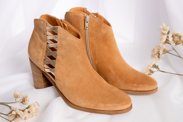 MINKA BOTTINES ELBINA CAMEL TALON CUIR DORE FEMME FERMETURE ECLAIR