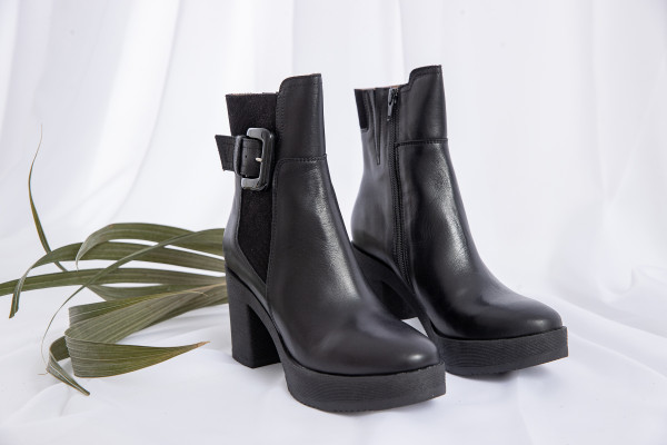 MKD BOTTINES LUIS VELVET NOIR FEMME CUIR TALON GROSSE BOUCLE