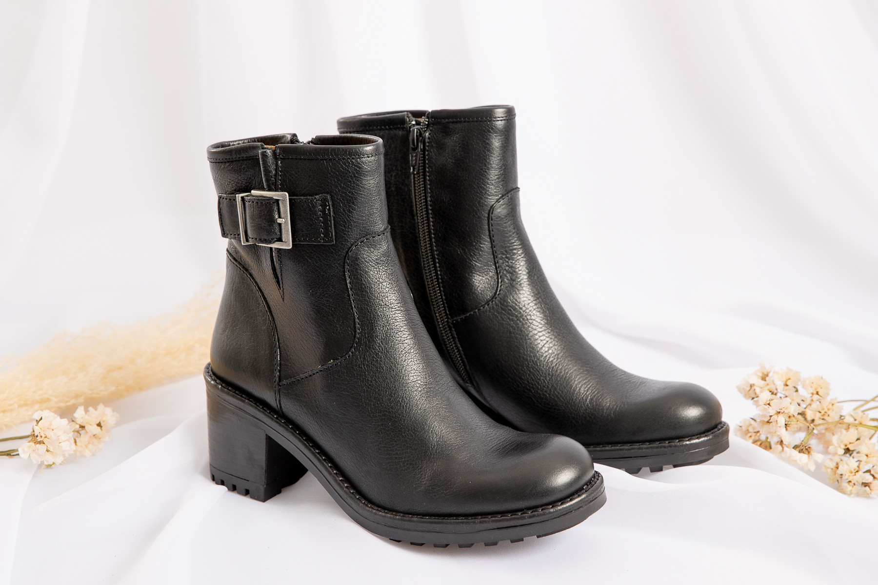 NGY BOTTINES ANDREIA ARGEL NOIR FEMME CUIR NOIR TALON BOUCLE