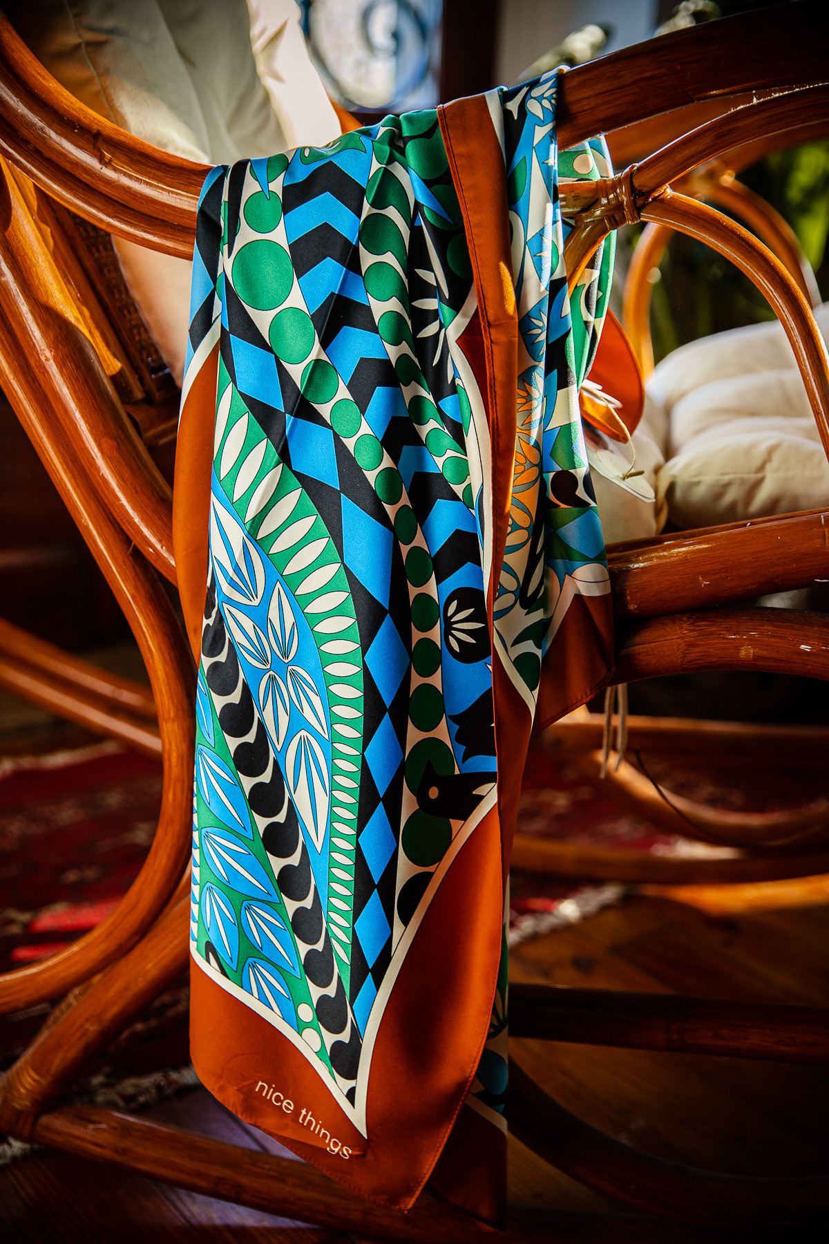 NICE THINGS FOULARD WFQ002 CAMEL BLEU VERT FEMME