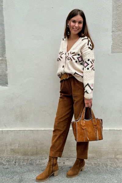 Pantalon b young dioxin en velours côtelé camel coupe droite