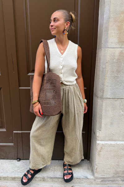 pantalon en lin kaki/beige 