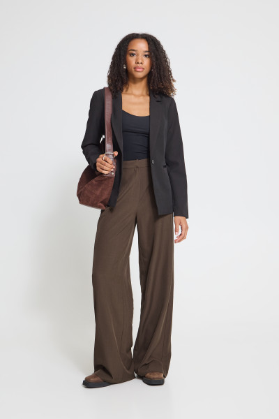 ICHI PANTALON FAVA WIDE MARRON  5679