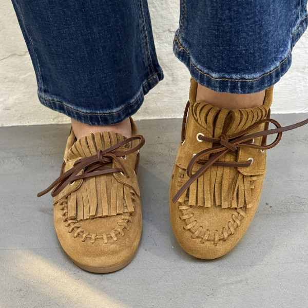 pavement mocassins magda à franges camel