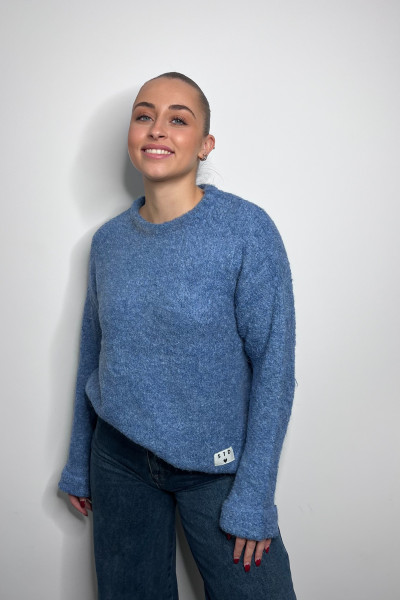 Pull ICHI blarisa bleu en maille duveteuse 20124596