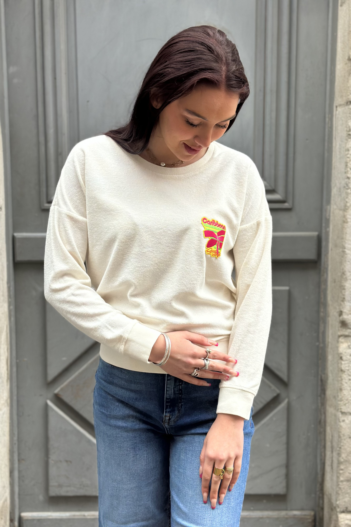 Pull marcello caribbean good vibes blanc en éponge
