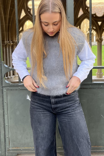 CHUMMY PULL MOHAIR SANS MANCHES GRIS CLAIR