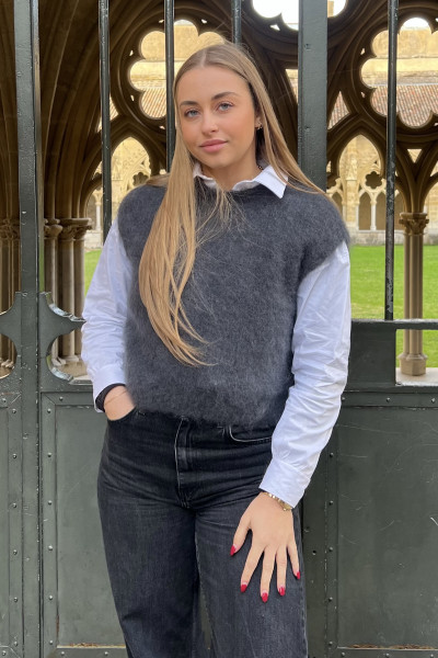 CHUMMY PULL MOHAIR SANS MANCHES GRIS FONCÉ