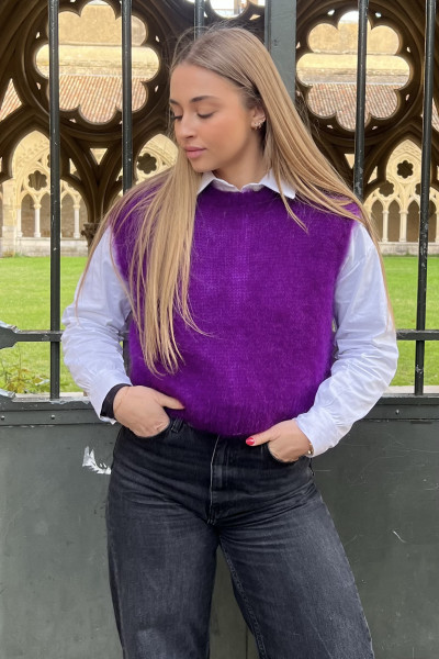 CHUMMY PULL MOHAIR SANS MANCHES MAUVE