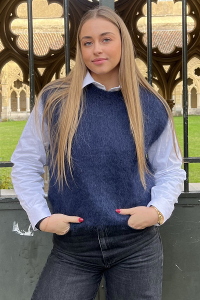 CHUMMY PULL MOHAIR SANS MANCHES BLEU MARINE