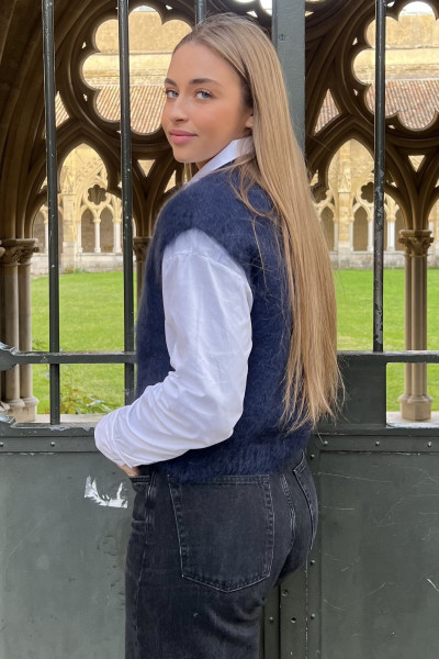 pull mohair sans manches chummy bleu marine