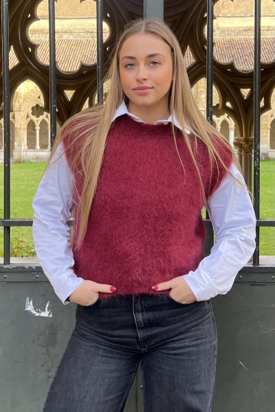 CHUMMY PULL MOHAIR SANS MANCHES BORDEAUX