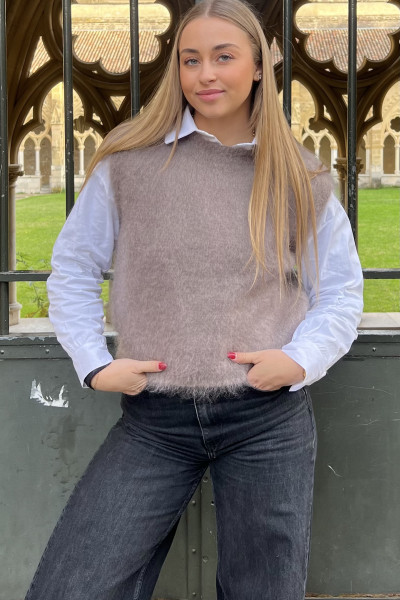 CHUMMY PULL MOHAIR SANS MANCHES TAUPE