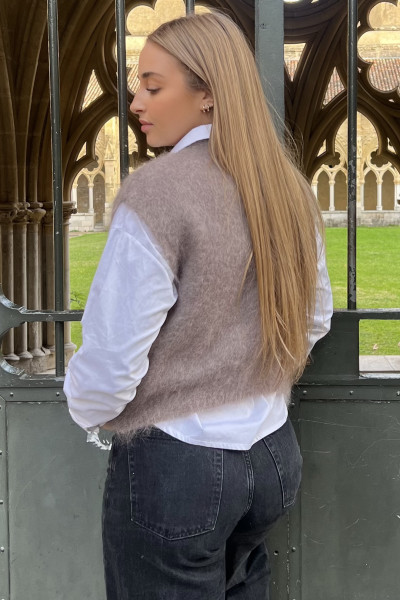 pull mohair sans manches chummy taupe
