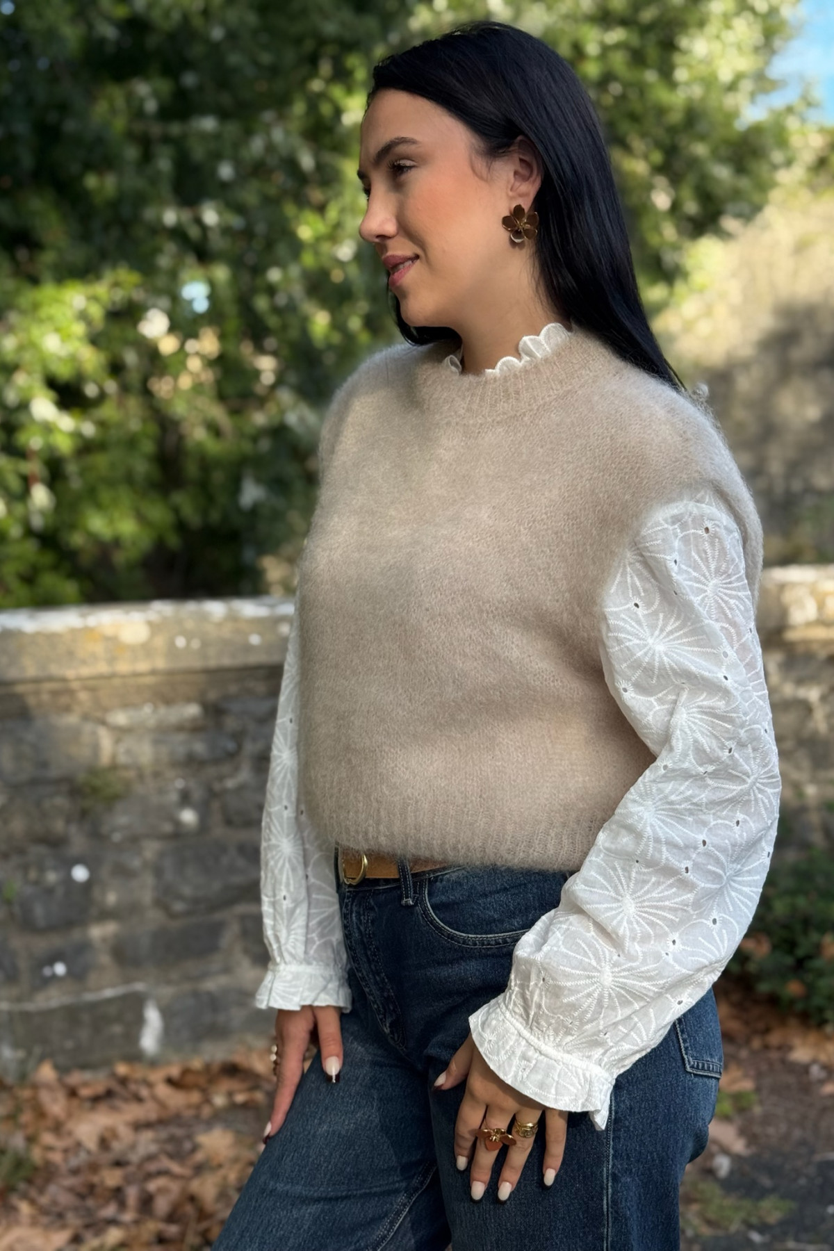 pull sans manches beige 210 mohair
